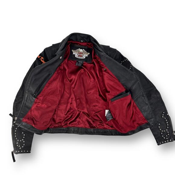 Harley Davidson Black Leather Stud Motorcycle Jacket Coat Womens Size XS - Picture 11 of 16